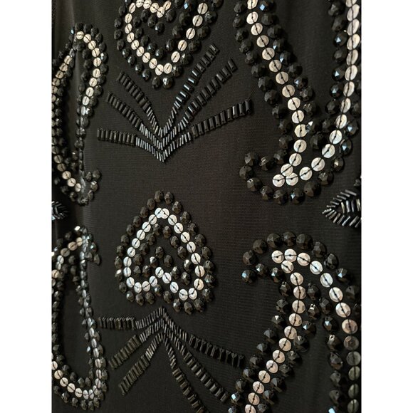 Black mesh sleeveless mini dress with silver sequin and bead embellishments - Picture 4 of 5